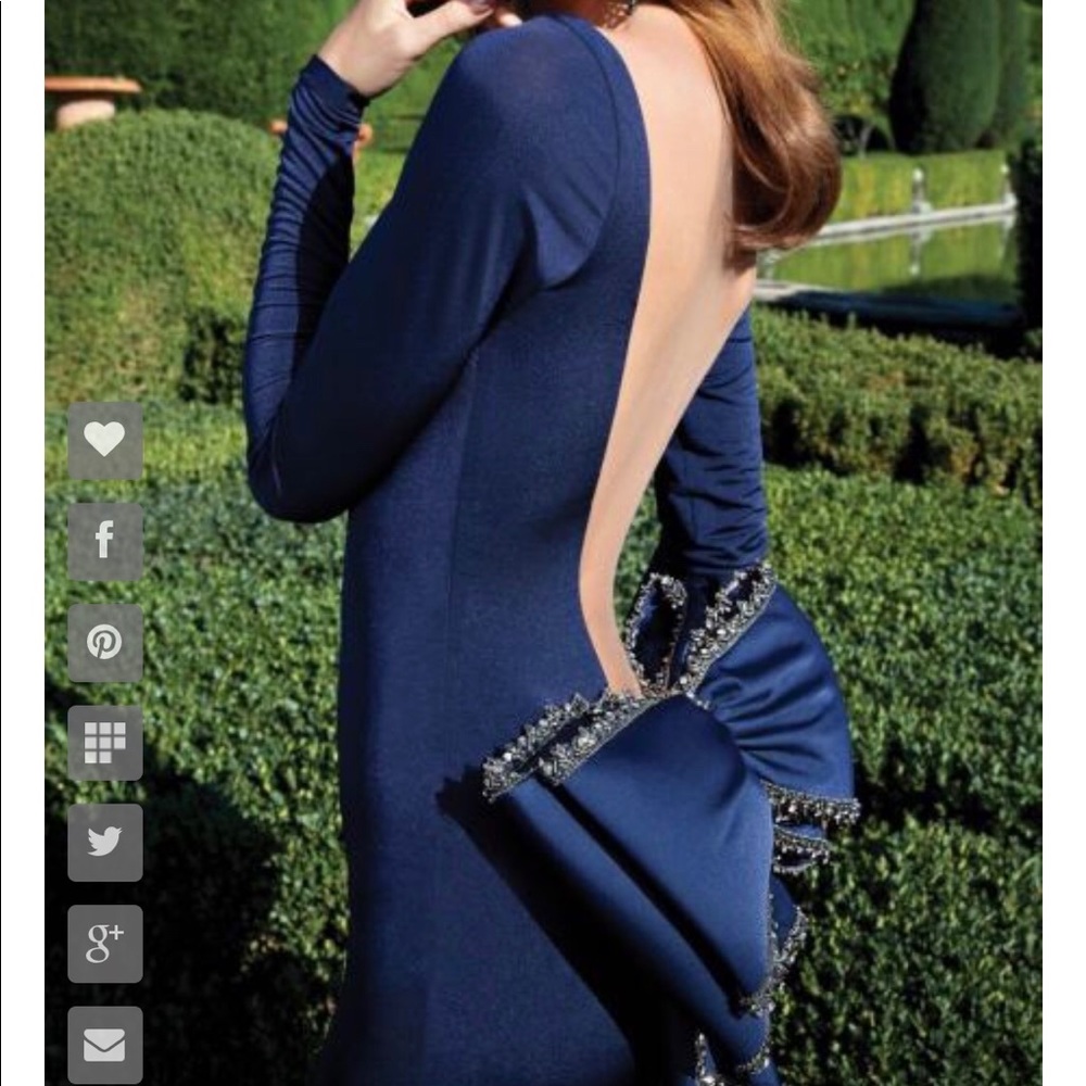 Tarik Ediz 92563 Long Sleeved Blue Gown